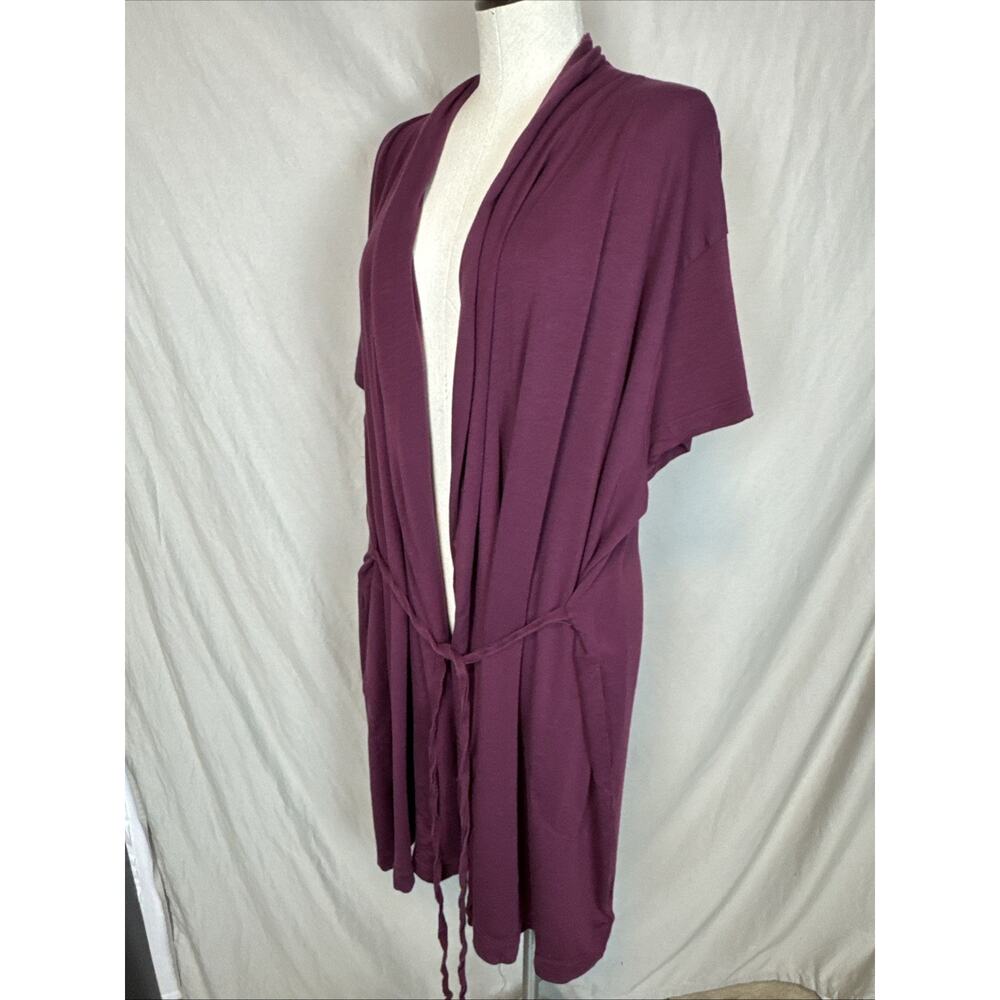 Athleta Nighttime Bliss Short Sleeve Womens XL Robe- Maroon Built-In Belt Tie